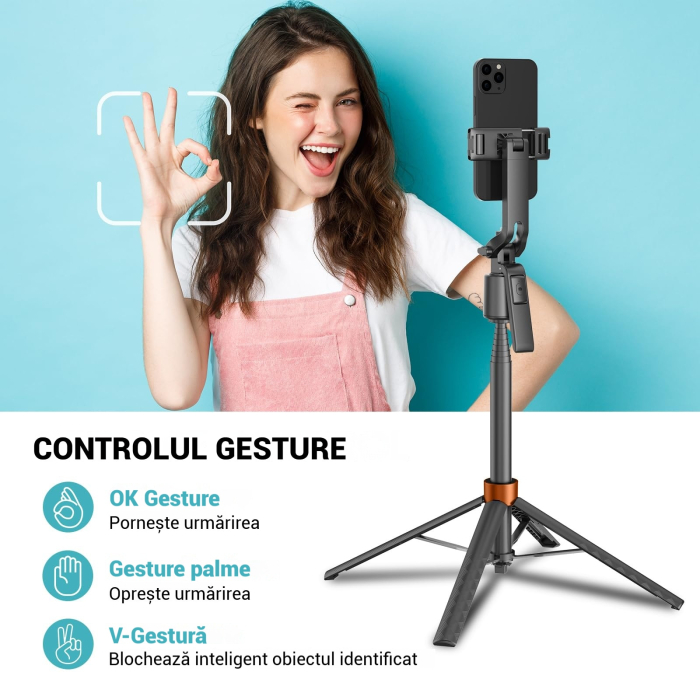 Trepied cu urmarire faciala 360°, Fudisenn, ajustabil, suport telefon, negru [2]