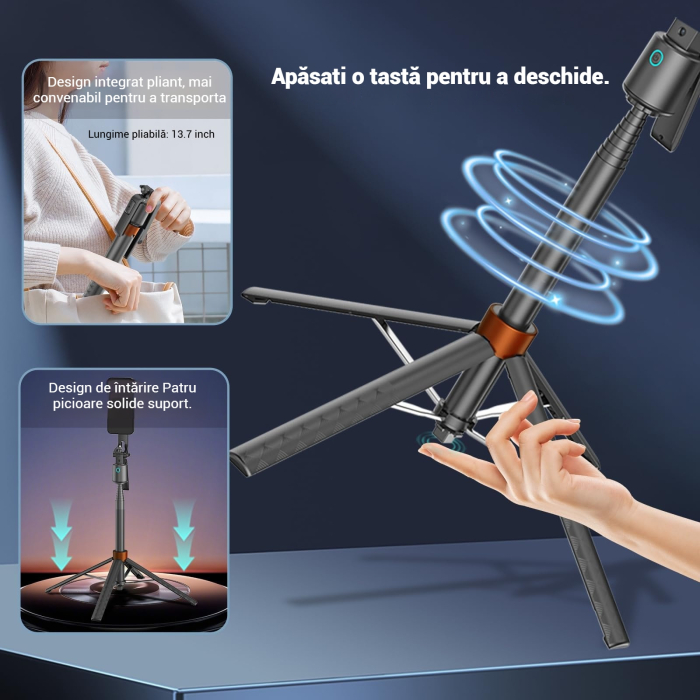 Trepied cu urmarire faciala 360°, Fudisenn, ajustabil, suport telefon, negru [4]