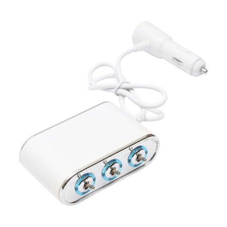 Electrice si Electronice Auto - Adaptor bricheta auto tripla 12/24V, iluminata LED, cu intrerupator individual si 1 port USB, 5V, 2.1A