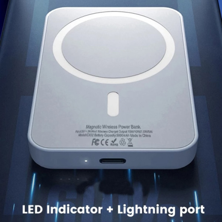 Baterie Magsafe 5000mAh, Putere 15W, Compatibila iPhone, Mufa Usb-C, Alb [1]