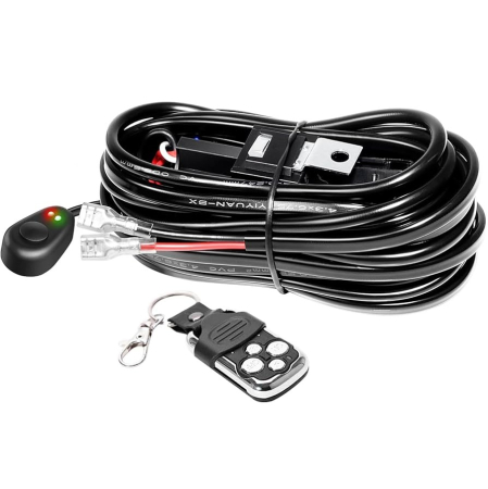 Accesorii Off-Road - Cablaj pentru proiectoare LED cu telecomanda, functii strobo, relee si sigurante incluse, alimentare 12V