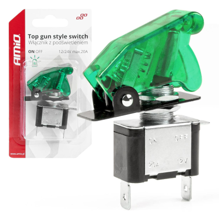 Accesorii Autoturisme - Comutator iluminat (intrerupator) cu protectie, destinatie auto, moto, ATV, SSV, Off-Road, model "TOP GUN", tensiune 12V - 24V, culoare Verde