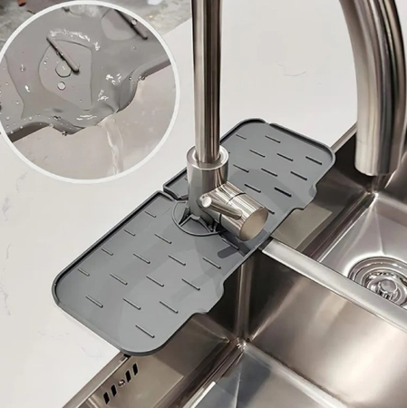 Accesorii Casa>Baie - Bucatarie - Covoras din silicon anti-picurator pentru lavoare, dimensiune 36,5 x 14 cm, culoare Gri