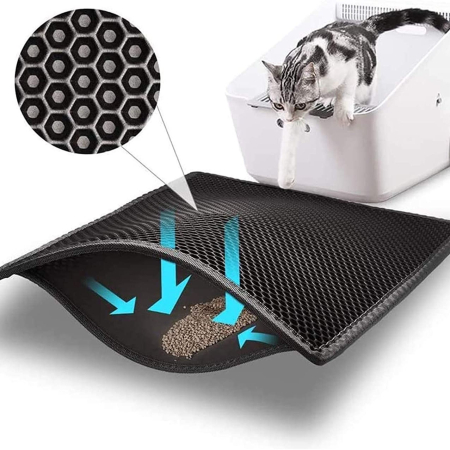 Pet Shop - Covoras impermeabil pentru litiera pisici, dimensiune 40 x 60 cm, dublu strat, culoare Neagra