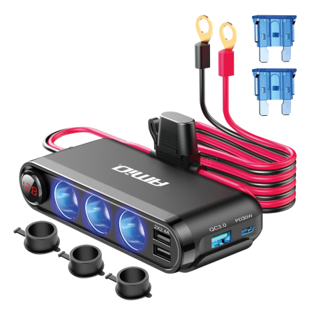 Electrice si Electronice Auto - Dispozitiv Auto Premium 3in1, Splitter Bricheta, Incarcator USB/USB-C, Voltmetru Digital, alimentare 12V-24V