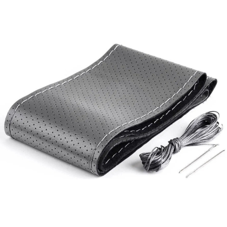 Husa volan din PIELE GRI + ATA GRI, diametru 37 - 39 cm (se coase, aspect ORIGINAL) [1]