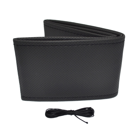 Husa volan OTOM din Piele Ecologica "Perforata" pentru autoturisme, diametru volan 37 - 39 cm, cu ac si ata Neagra [1]