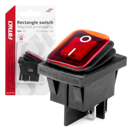 Accesorii Autoturisme - Intrerupator On/Off, 12/24V, dreptunghiular, waterproof, iluminat culoare Rosu, destinatie auto, utilitare, Off-Road, ATV, SSV, QUAD