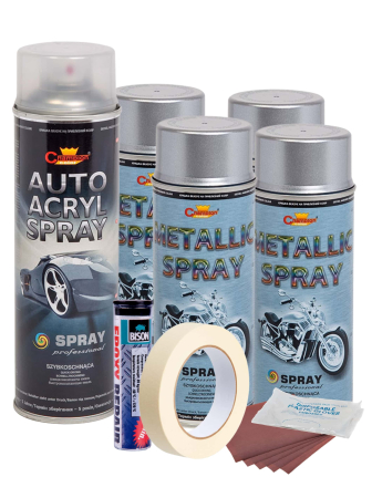 Tuning Auto - Kit complet reparatie si vopsire jante culoare Argintiu Metalizat, V4