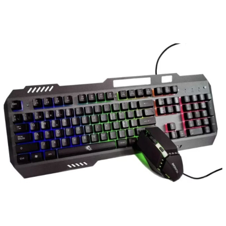 Toate produsele - Kit Gaming Tastatura Mecanica si Mouse cu Fir Iluminare Rainbow RGB, Cablu USB, Taste PBT Double-Shot, 104 Butoane, Design Ergonomic, Anti-Praf, Material Dur, Cu Suport pentru Telefon, Negru