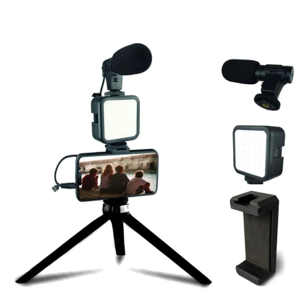 Toate produsele - Kit Vlogging Profesional pentru filmari video, Luminozitate de 300 Lumen, Alimentare cu Baterii AA, Design Compact Negru