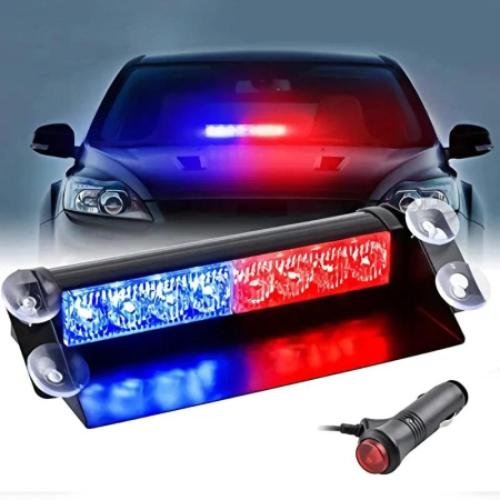 Accesorii Autoturisme - Lampa stroboscopica pentru parbriz. montaj cu ventuze, culori Rosu - Albastru, putere 8W, alimentare 12V