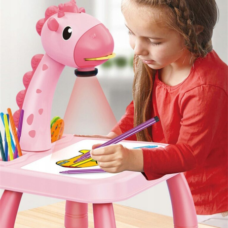 Cadouri - Masa Muzicala de Desen pentru copii cu Proiector, model Girafa, culoare Roz, 24 imagini, AVX-WT-222-2-PINK-GIRAFFE