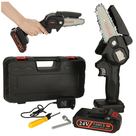 Accesorii Off-Road - Mini ferastrau electric cu lant, baterie de 24V si valiza de transport