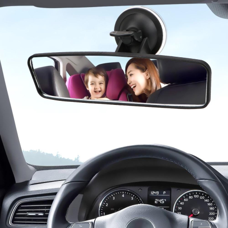 Siguranta Auto - Oglinda retrovizoare fixare cu ventuza, culoare neagra, dimensiuni 24,5 x 6,5 cm