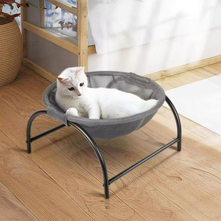 Pet Shop - Pat de tip hamac pentru caini si pisici, cadru metalic negru si panza gri, dimensiune 45 x 42 x 23 cm