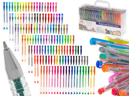 Birotica si Papetarie - Set 140 piese, Pixuri cu gel multicolor cu sclipici (glitter)
