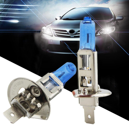 Iluminat Auto - Set 2 becuri halogen H1 "HOD HI-POWER", putere 55W, lumina alba 5000K, 12V, imitatie xenon, cu mufe ceramice