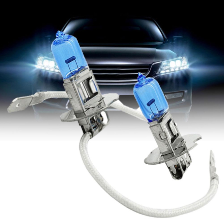 Iluminat Auto - Set 2 becuri halogen H3 "HOD HI-POWER", putere 55W, lumina alba 5000K, 12V, imitatie xenon, cu mufe ceramice