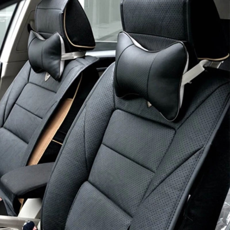 Huse Auto - Set 2 buc. perne tetiere auto, pentru sustinere gat din piele ecologica, culoare NEGRU