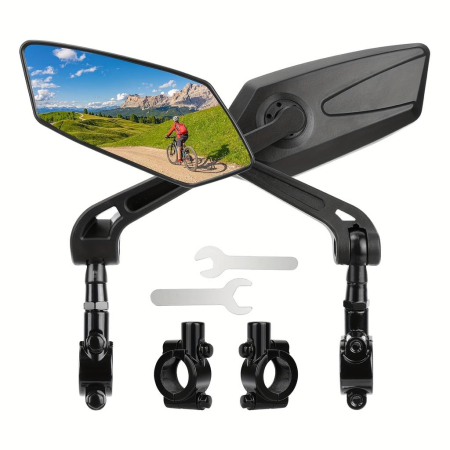 Accesorii Biciclete - Set 2 Oglinzi retrovizoare pentru bicicleta, reglabile 360 grade, culoare Neagra