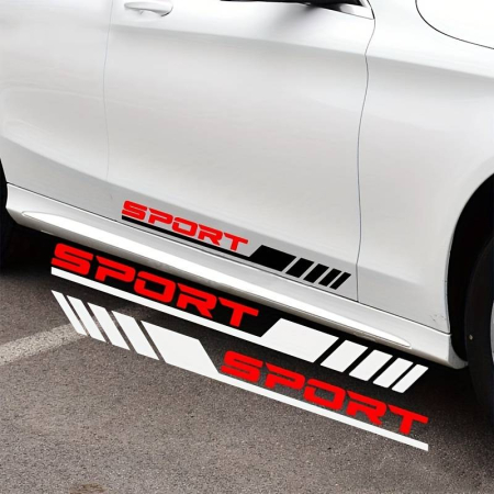 Stickere si Printuri - Set 2 stickere autoadezive Tuning in doua culori, model "Racing Stripes V3", dimensiune 58 cm, culoare Negru + Rosu