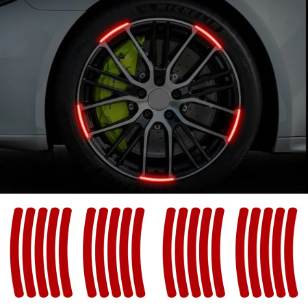 Accesorii Roti - Set 20 bucati Elemente Reflectorizante "Wheel Arch" pentru autoturisme, biciclete, motociclete, atv-uri, scutere, culoare Rosie