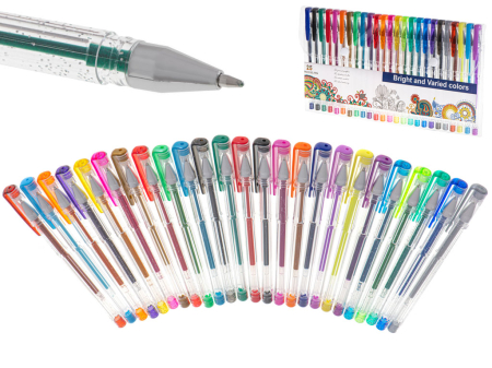 Birotica si Papetarie - Set 25 piese, Pixuri cu gel multicolor cu sclipici (glitter)