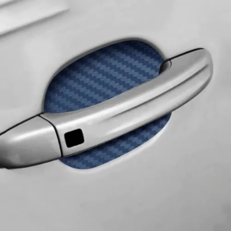 Ornamente Exterior - Set 4 bucati protectie zgarieturi manere usa din autocolant carbon 3D Albastru