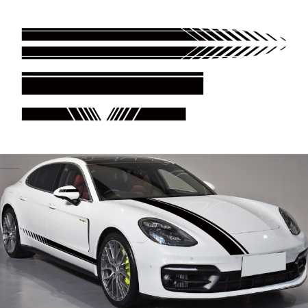 Stickere si Printuri - Set 5 stickere autoadezive Tuning, model "Racing Stripes V1", dimensiune 190 cm, culoare Neagra