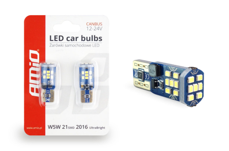 Set becuri auto cu LED CANBUS UltraBright compatibil T10 W5W 21 SMD Alb 12V/24V, destinat competitiilor auto sau off-road [1]