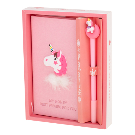 Birotica si Papetarie - Set Cadou pentru Copii, Caiet cu Unicorn finisat cu piele ecologica + Pix cu Unicorn