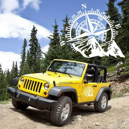 Stickere si Printuri - Sticker autoadeziv pentru vehicule Off Road, model "Kompass", dimensiune 44 x 55 cm, culoare Alba