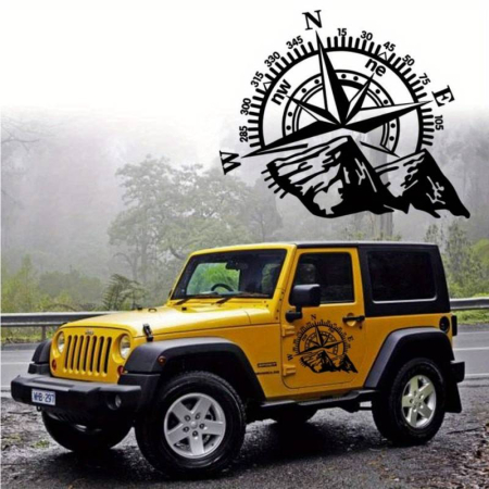 Stickere si Printuri - Sticker autoadeziv pentru vehicule Off Road, model "Kompass", dimensiune 44 x 55 cm, culoare Neagra