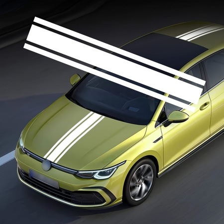Stickere si Printuri - Sticker autoadeziv Tuning, model "Triple Stripes", dimensiune 125 x 22 cm, culoare Alba