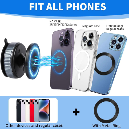 Suport Auto pentru Telefon, Magnetic, BYONDSELF®, Universal, Capacitate Portanta 7 kg, Multifunctional, Prindere pe Bord, Geam, Mobilier, Rotire 360°, Negru [3]