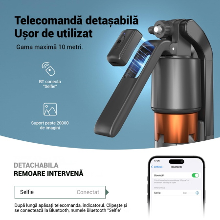 Trepied cu urmarire faciala 360°, Fudisenn, ajustabil, suport telefon, negru [5]
