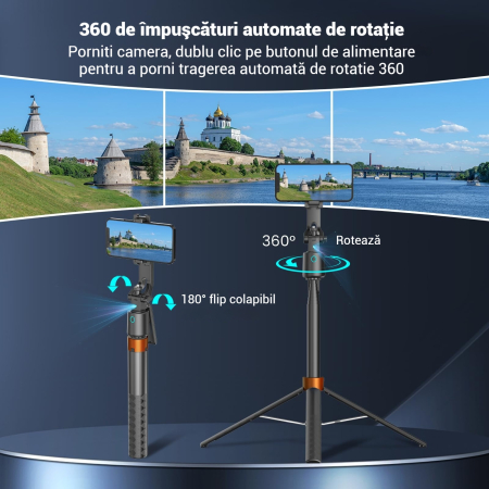 Trepied cu urmarire faciala 360°, Fudisenn, ajustabil, suport telefon, negru [6]