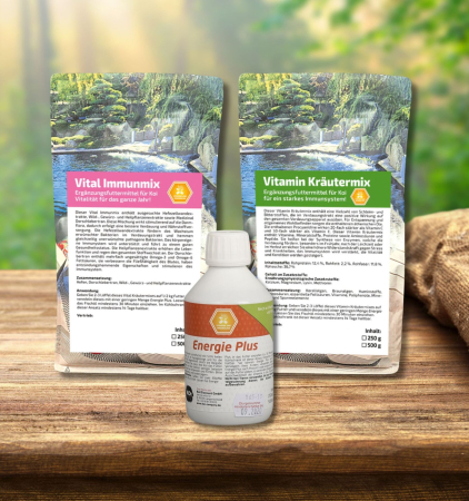 Hrana Koi - Set: Energy Plus + Mix de vitamine și plante + Mix Vital Immune (mic)
