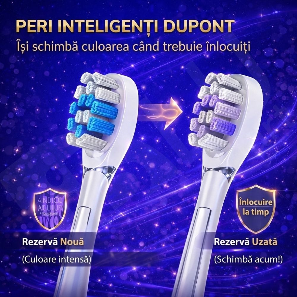 Periuță de Dinți Electrică iBLU smart™ PRO cu Funcție de Sterilizare UV, 5 Programe de Curățare, Motor Maglev 48.000 VPM cu Oscilație 60° (Tehnica Bass), Design Metalic Unibody, 6 Capete DuPont, Baterie 1200mAh, Argintiu