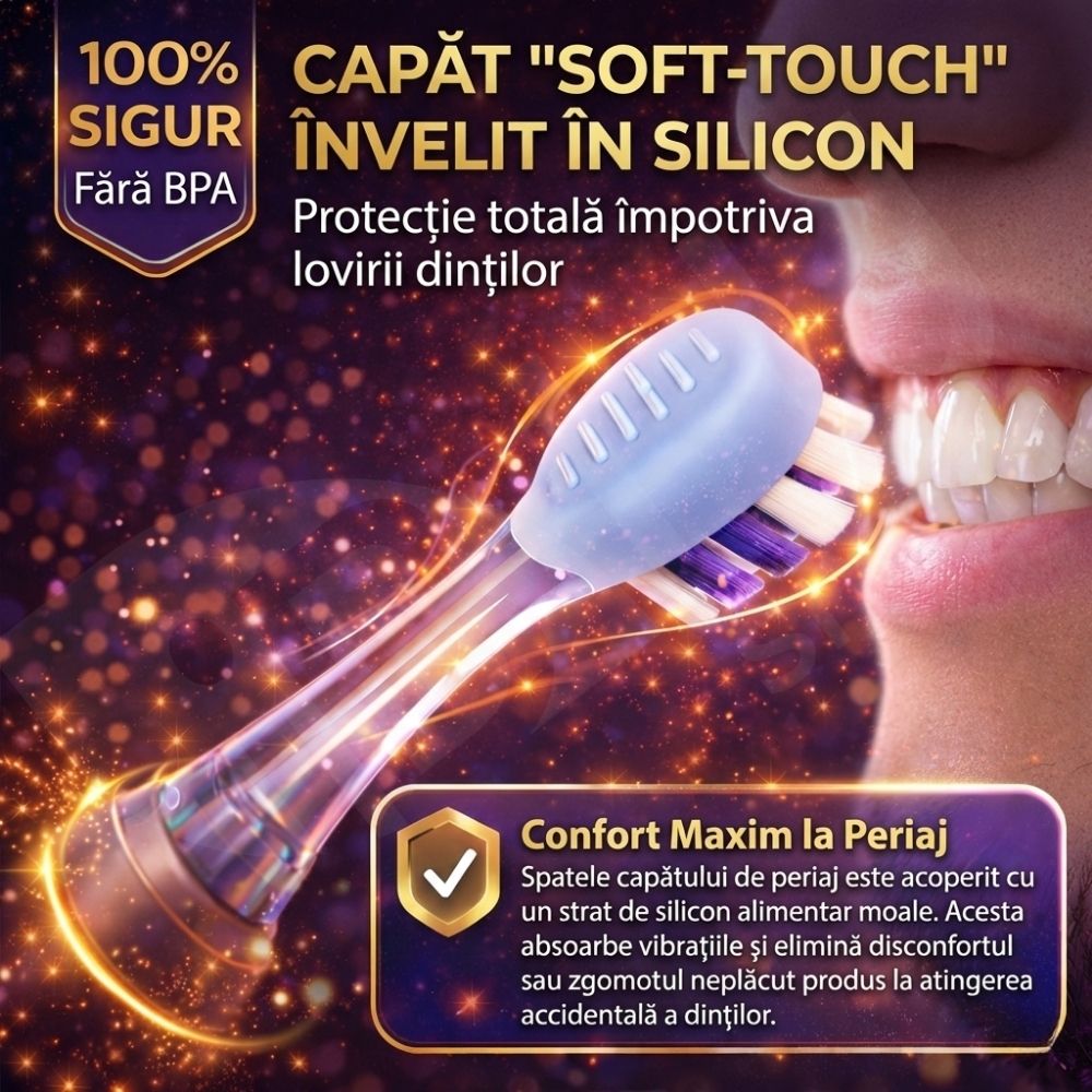 Periuță de Dinți Electrică iBLU smart™ PRO cu Funcție de Sterilizare UV, 5 Programe de Curățare, Motor Maglev 48.000 VPM cu Oscilație 60° (Tehnica Bass), Design Metalic Unibody, 6 Capete DuPont, Baterie 1200mAh, Argintiu