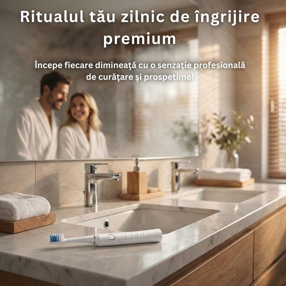 Periuță de Dinți Electrică Sonică iBLU smart, Motor Maglev 38.400 VPM, 5 Moduri de Curățare, Timer Inteligent, Pachet Complet cu 6 Rezerve și Toc de Transport, Autonomie 30 Zile, Încărcare Wireless, Waterproof IPX7, Alb
