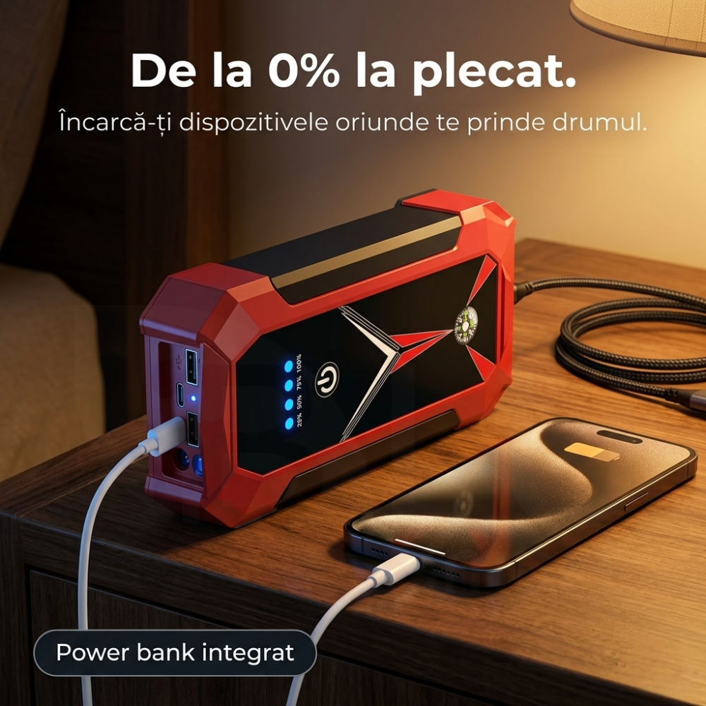 Starter auto iBLU smart folosit ca baterie externă portabilă pentru telefoane