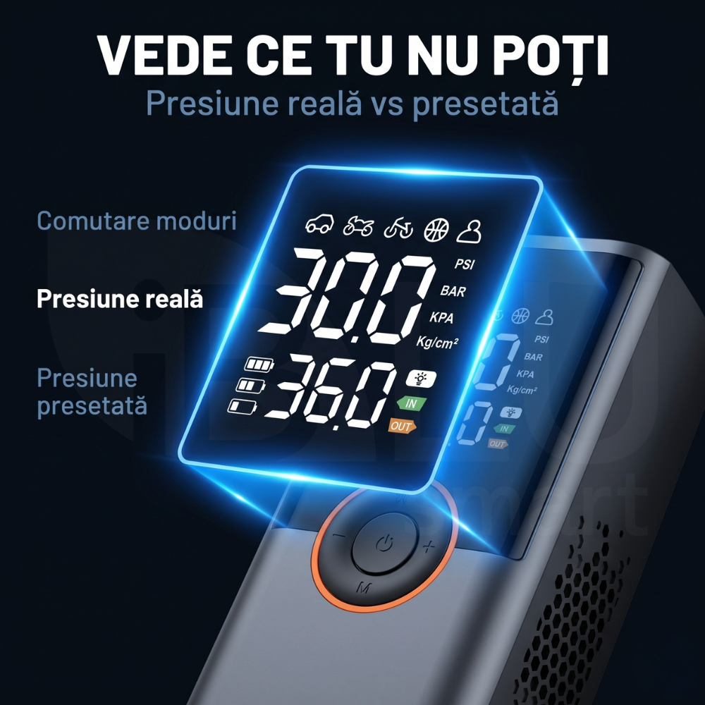 Display dual — presiune reală vs presetată