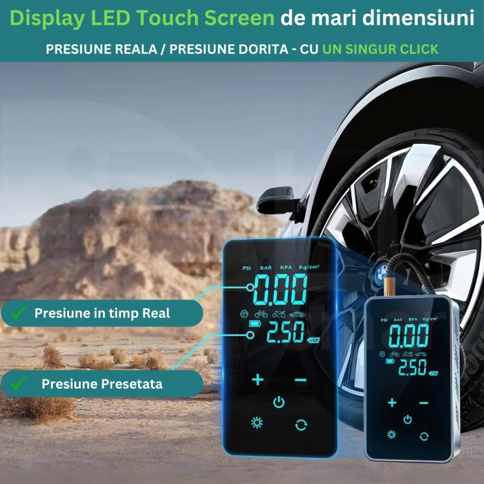 Compresor Auto Digital Portabil 6 în 1 cu Ecran LED Full-Touch, Multifuncțional [5]