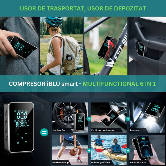 Compresor Auto Digital Portabil 6 în 1 cu Ecran LED Full-Touch, Multifuncțional [6]