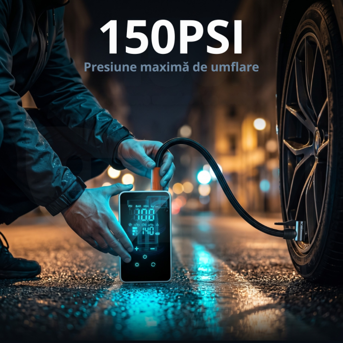 Compresor Auto Digital Portabil 6 în 1 cu Ecran LED Full-Touch, Multifuncțional [2]