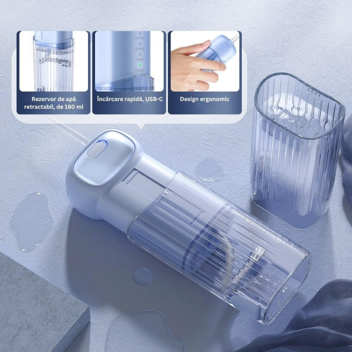 Irigator Oral iBLU Smart – Mini, UV, 4 Capete, 4 Moduri, Rezervor Retractabil [7]