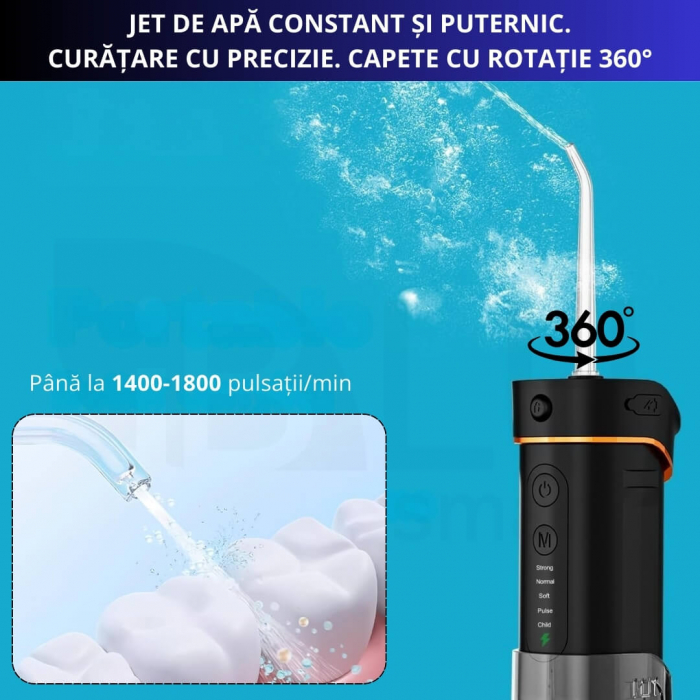 Irigator Oral Profesional Slim pentru Duș Bucal cu Rezervor Retractabil si Gravity Ball, 4 Capete, Negru [7]
