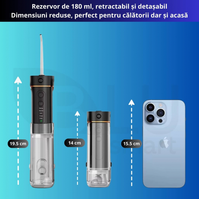 Irigator Oral Profesional Slim pentru Duș Bucal cu Rezervor Retractabil si Gravity Ball, 4 Capete, Negru [3]